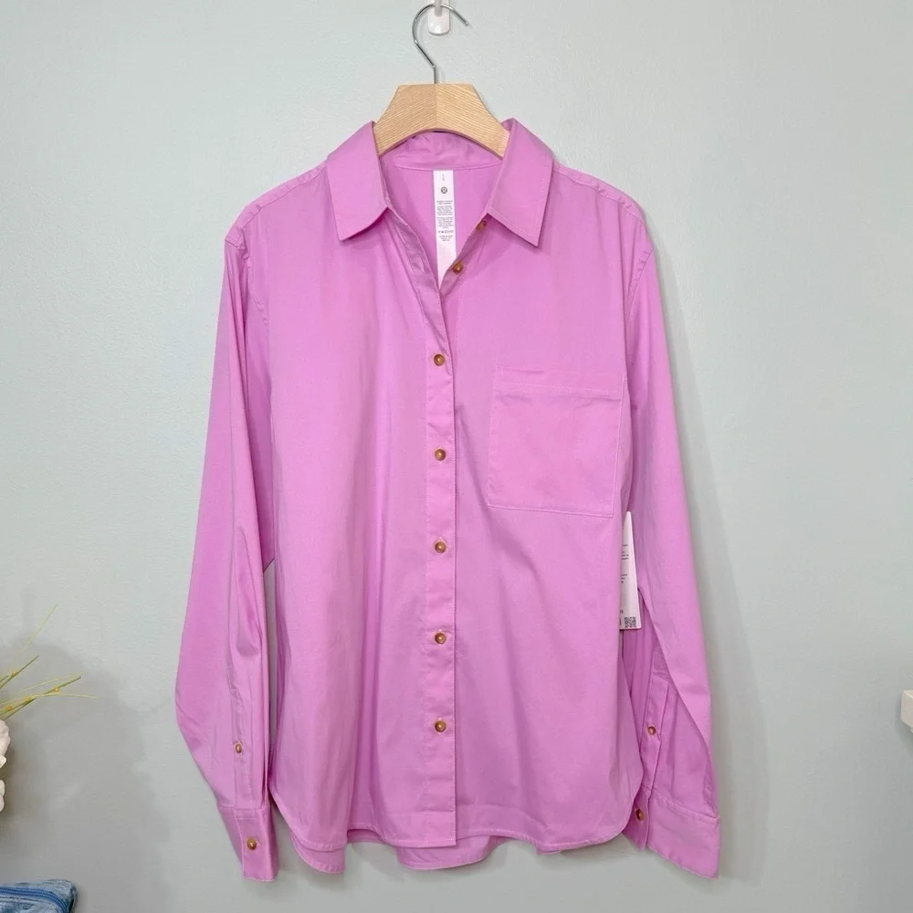 Lululemon Cotton Blend Poplin Button Down Shirt Vitapink Size Large NWT